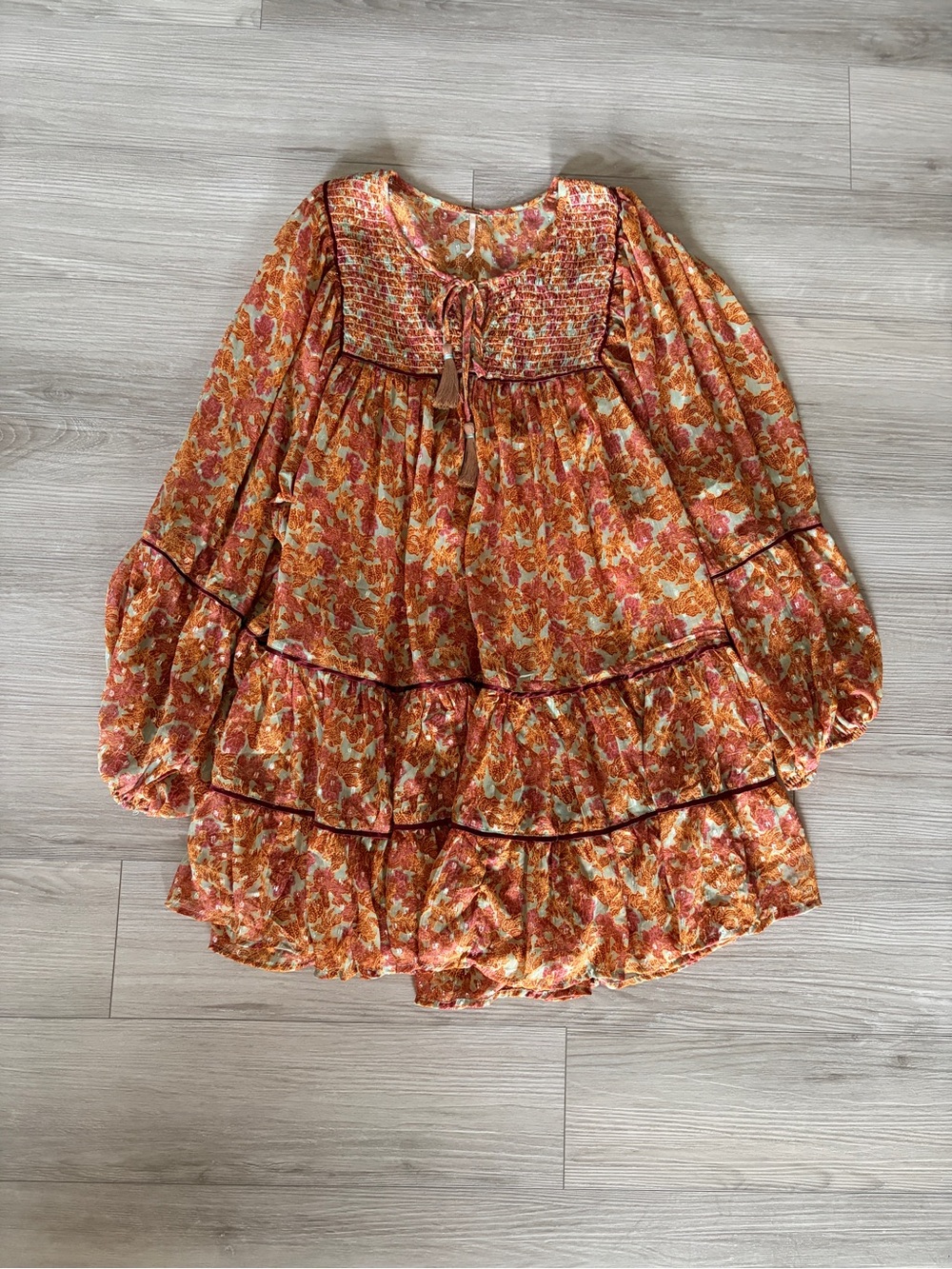 Free People Orange Floral Smocked Mini Dress